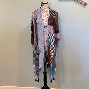 Moss Rose Striped Semi-Sheer Lightweight Short Sleeve Stripe Patterned Kimono